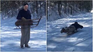 Nonno insegna ad andare in slitta a tutta velocità!