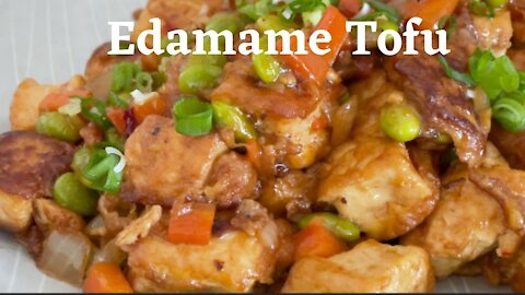 How to make stir fry Edamame Tofu/Vegetarian dish/炒毛豆豆腐