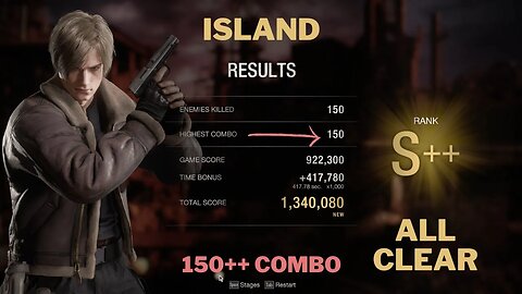 Resident Evil 4 Remake - Leon Gameplay Mercenaries S++ Rank (The Island) - 150+ COMBO | ALL CLEARED