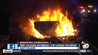 Driver flees after fiery collision on I-5 near East Village
