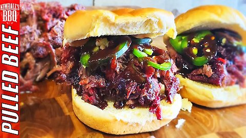 BBQ Pulled Beef Sandwich on a Charcoal Grill (Smoked Chuck Roast)