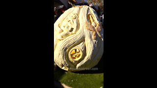 Squashcarver 'Gnome Sweet Gnome House' pumpkin carving on inside and outside