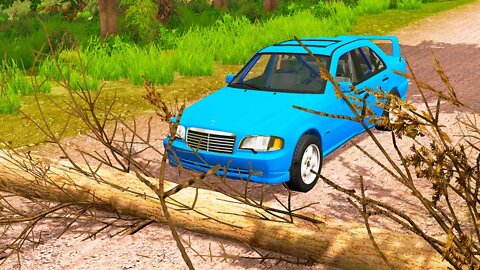 Mercedes vs Fallen Tree – BeamNG Drive