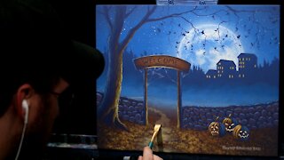 Acrylic Halloween Landscape Painting - Time Lapse - Artist Timothy Stanford