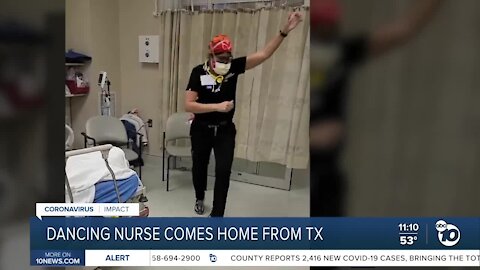 'Dancing nurse' returns home from Texas