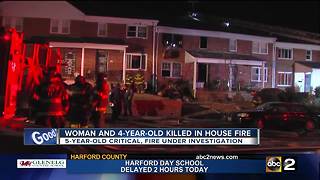 Woman, 4-year-old killed in NE Baltimore house fire