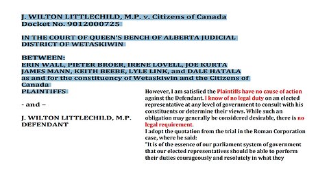 J WILTON LITTLECHILD V ALBERTA Citizens of WETASKIWIN COURT CASE