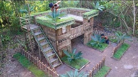 Build Double-storey Wooden Villa & Build Garden On The Top Roof