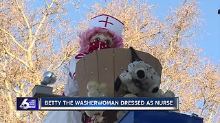 Betty the Washerwoman dressed as a nurse