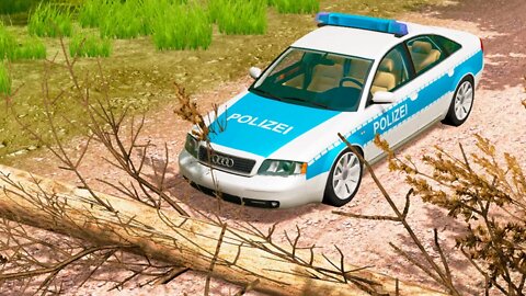 Audi A6 Police vs Fallen Tree – BeamNG Drive