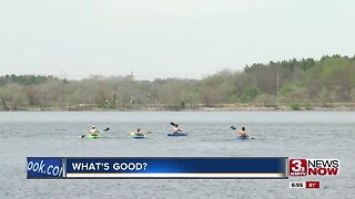 People enjoy a sunny Monday at Zorinsky Lake