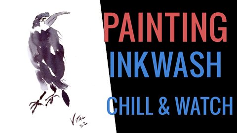 Painting birds with ink to relaxing chill music and bird sounds. Four Paintings