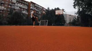 Man pulls amazing soccer trick shot