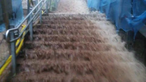 Stairs become a "waterfall" after intense flood in Estonia
