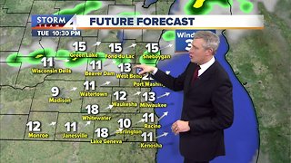 Spotty showers Tuesday night