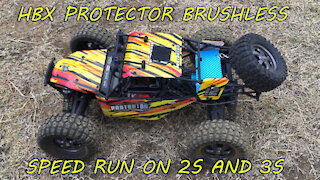 HBX Protector (12815) brushless upgrade speed run on 2S and 3S Lipo