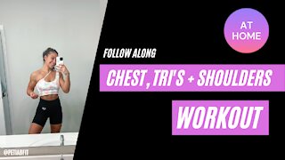 ⚡️ chest, tri’s + shoulders ⚡️ FOLLOW ALONG AT HOME WORKOUT