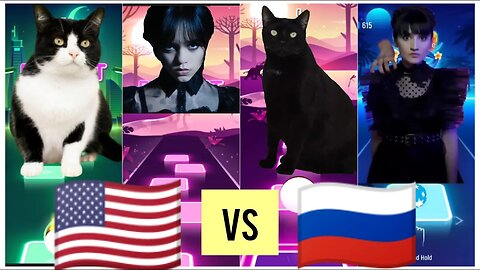 cat singing WEDNESDAY ADDAMS from USA VS RUSSIAN | Tiles Hop: EDM Rush!