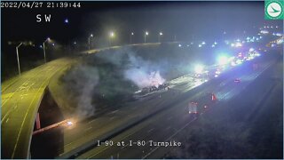Turnpike closed in both directions at mile marker 143 due to fire