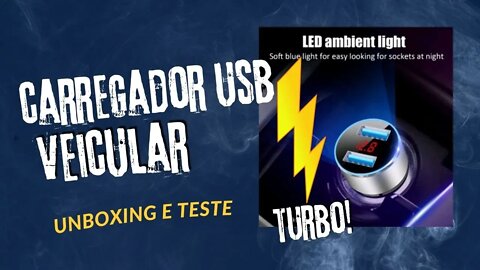 Carregador USB Veicular Rápido Turbo com Voltímetro Digital