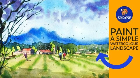 Easy Watercolor Landscape Tutorial for Beginners | Farm Scene