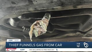 Thief funnels gas from car