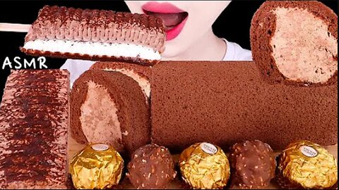 ASMR BLESS ROLL CHOCOLATE ROLL CAKE, ICE CREAM, FERRERO ROCHER 블레스롤, 초콜릿롤케이크 EATING SOUNDS MUKBANG먹방