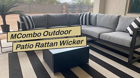 MCombo Outdoor Patio Rattan Wicker Sofa Black Coffee Table Garden Sectional Set with Desk 6082-...