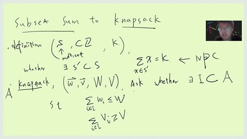 NP reduction from subset sum to Knapsack