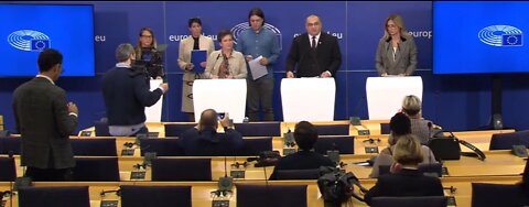 European Parliament holds a press conference Q & A after Pfizer CEO fails to apear