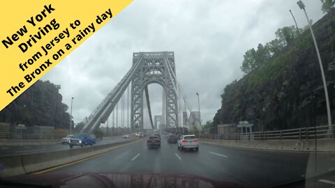 New York Fort Lee Driving over the Hudson River to New York on a rainy day