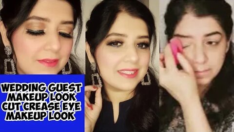 Golden Glitter Cut Crease Eye Makeup Tutorial For Beginners | Wedding guest make up look