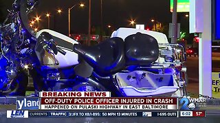 Off-duty officer injured and recovering at Shock Trauma after and a motorcycle crash Monday morning