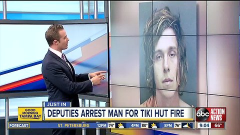 Man arrested for arson after video shows him lighting tiki hut on fire