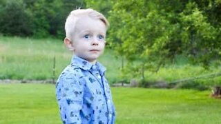 Excited kid falls off porch