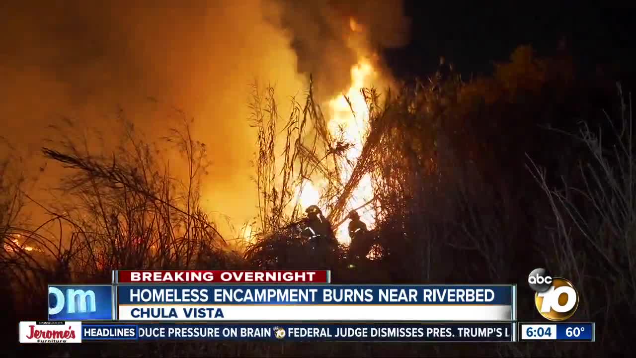 Fire burns homeless encampment near Chula Vista riverbed