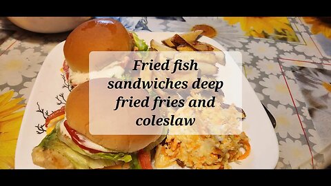 Fried fish sandwiches, deep fried French fries and coleslaw