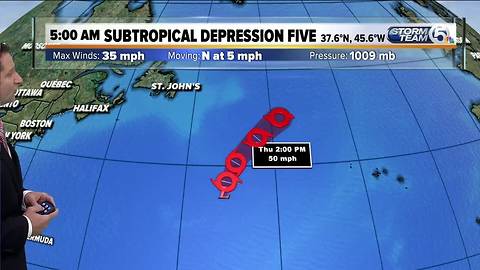 Subtropical Depression No. 5 forms in northern Atlantic Ocean