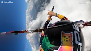 Fearless skydiver sets fire to parachute canopy mid-jump!