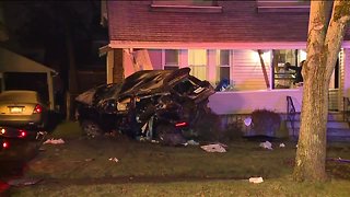 Driver goes airborne, plows through six Akron front yards