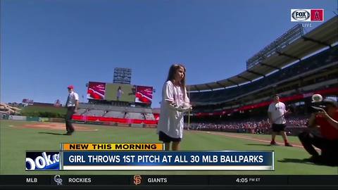 Girl becomes first to throw first pitch at all 30 MLB ballparks