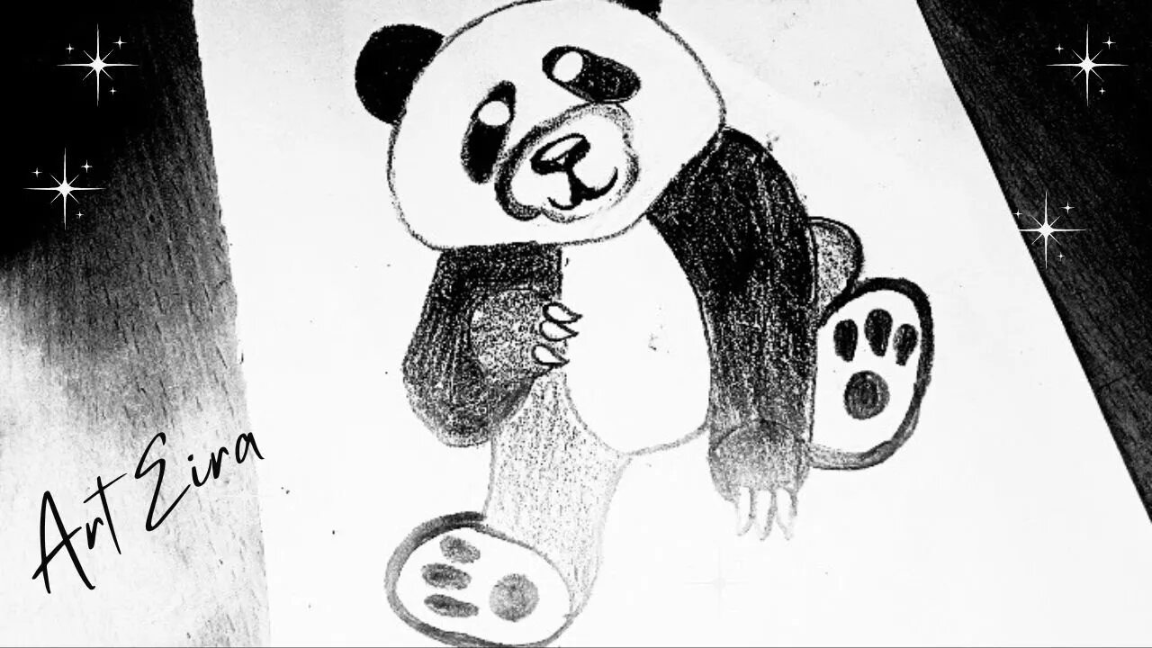Stylized Giant panda full body drawing. Simple panda bear icon or logo  design: Graphic #145952981