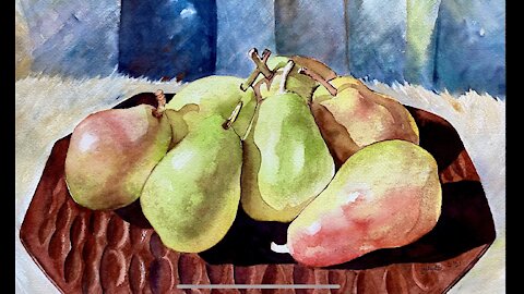 Easy Pear Painting in watercolor