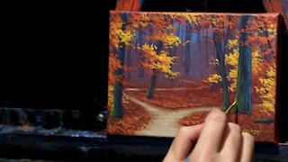 Mini Acrylic Landscape Painting of an Autumn Forest - Time Lapse - Artist Timothy Stanford
