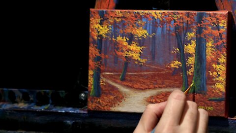 Mini Acrylic Landscape Painting of an Autumn Forest - Time Lapse - Artist Timothy Stanford