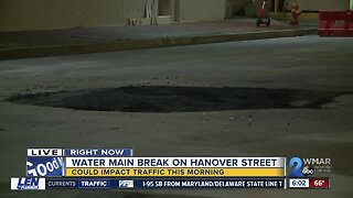 Water main break on Hanover Street