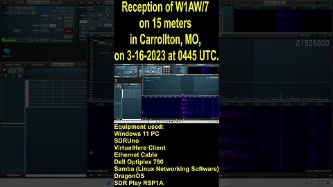 Reception of W1AW/7, on 15 meters, in Carrollton, MO