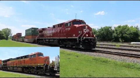 CSX Q166 Intermodal Double-Stack Train with CP Power and BNSF as DPU from Berea, Ohio June 5, 2021
