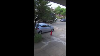 truck smashing through the road