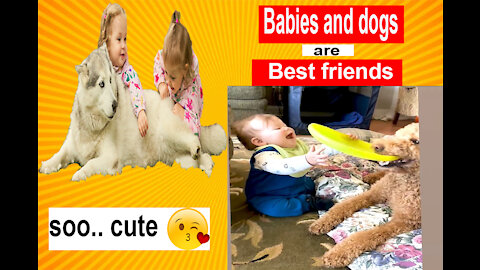 Cute baby and puppy Playing Together